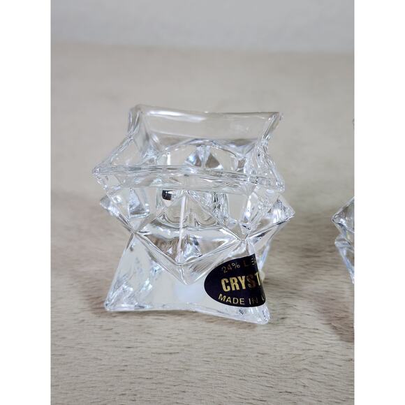 Crystal Clear Candle Holder Votive 24% Lead Crystal Pointed Star 2" x 2" USA x3 - Picture 2 of 13